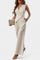 Asymmetrical Peplum Vest and High-Waisted Pants Set in Beige
