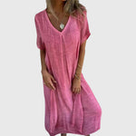Women's Elegant Lightweight V-Neck Dress in Pink