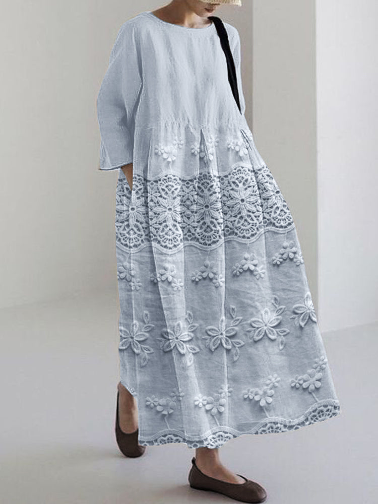Women's Delicate Lace Midi Dress in Blue