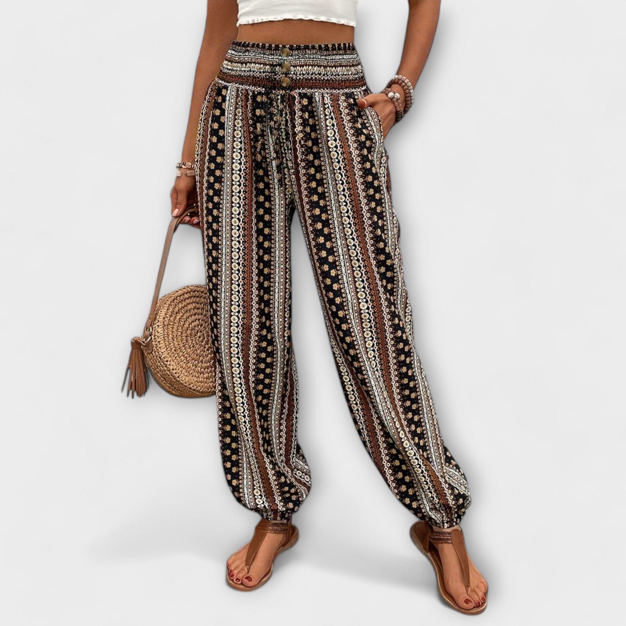 Women's Ethnic Graphic Pants in Brown