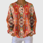 Selma Ethnic Floral Pattern Sweater in Orange