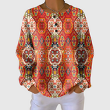 Selma Ethnic Floral Pattern Sweater in Orange