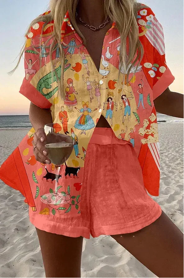 Women's Storybook Print Two-Piece Summer Set