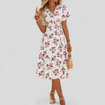 Gretalise Comfortable Summer Midi Dress in Floral Pink