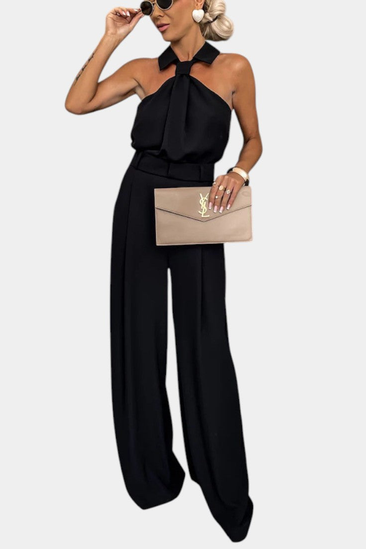 Halter Ensemble with Flowing Silhouette in Black