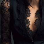 Noémie | Black Blazer Top with Semi-Transparent Sleeves