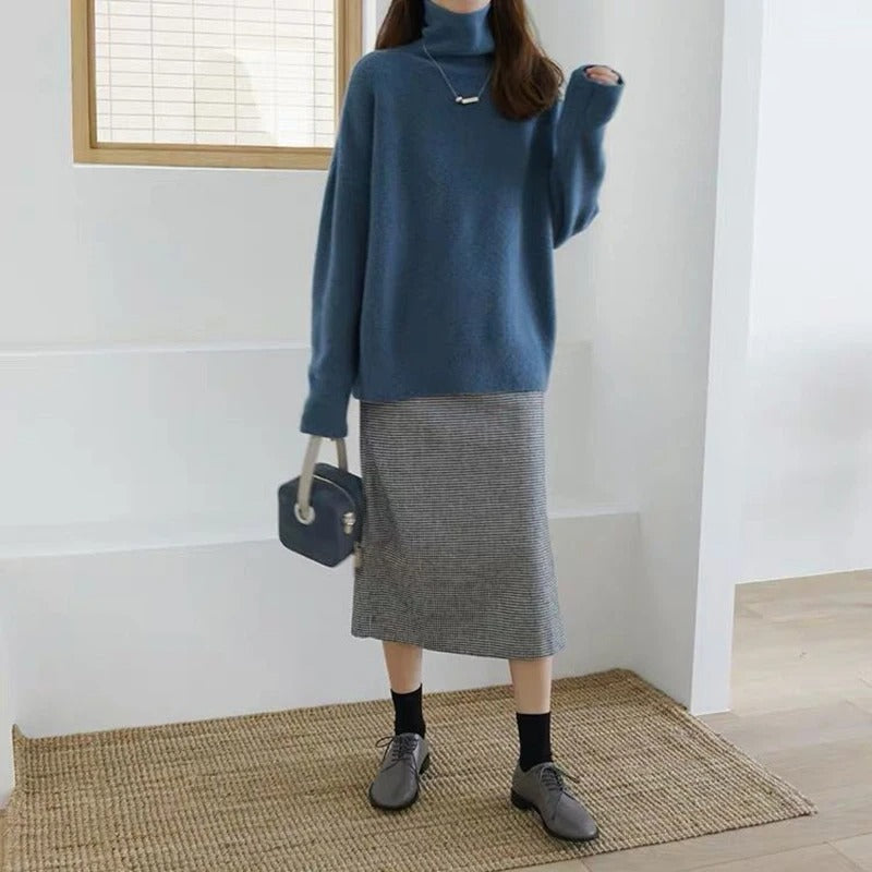 Ilona Oversized Turtleneck Sweater in Blue