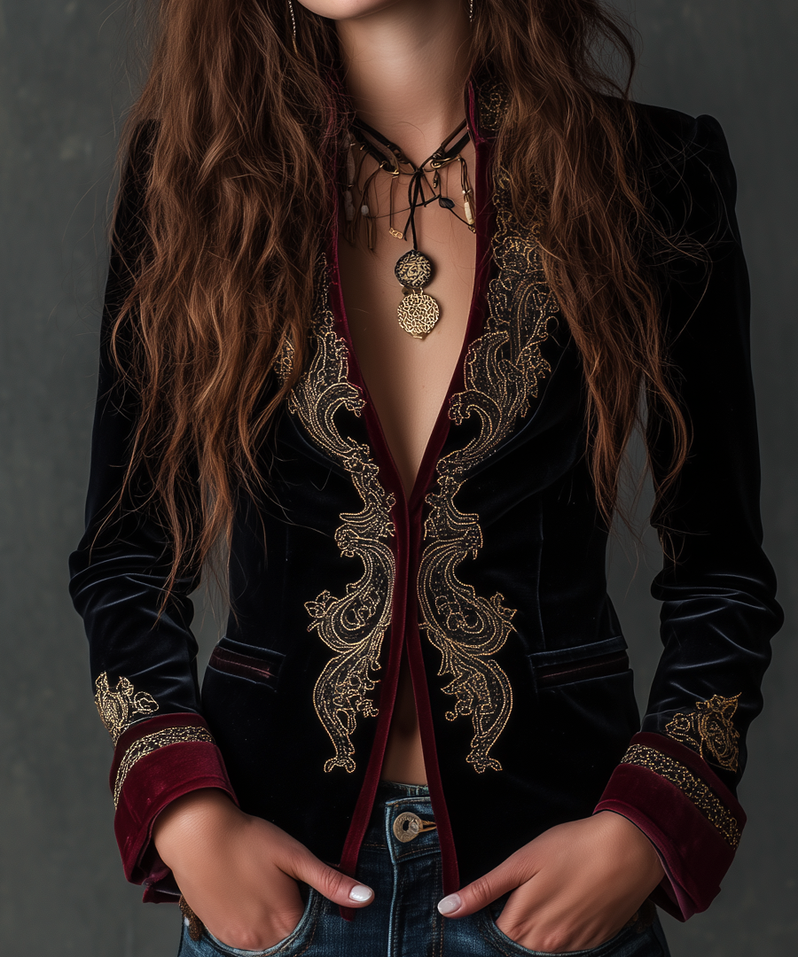 Vintage Baroque Embroidered Velvet Blazer
