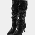 Pleated Faux Leather Pointed Toe Boots, photo 6