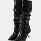 Pleated Faux Leather Pointed Toe Boots, photo 6
