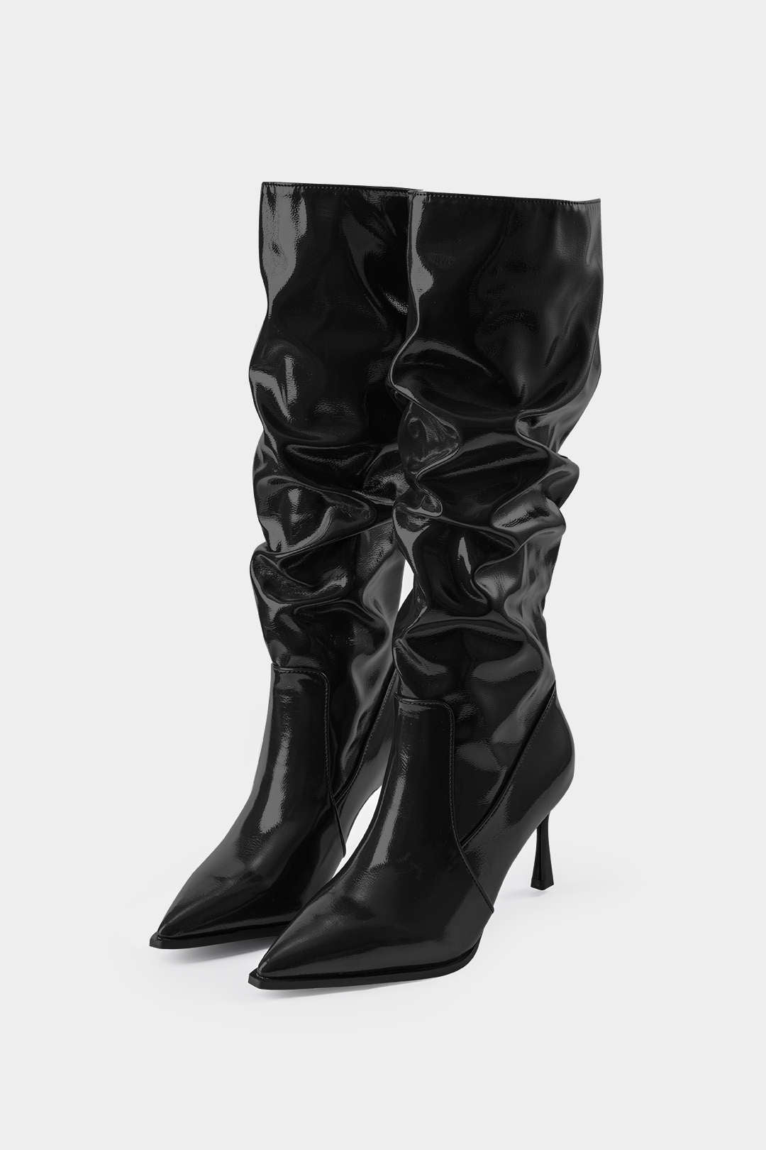 Pleated Faux Leather Pointed Toe Boots, photo 6