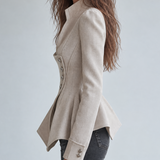 Refined Ivory Asymmetric Button Peplum Blazer