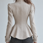 Refined Ivory Asymmetric Button Peplum Blazer