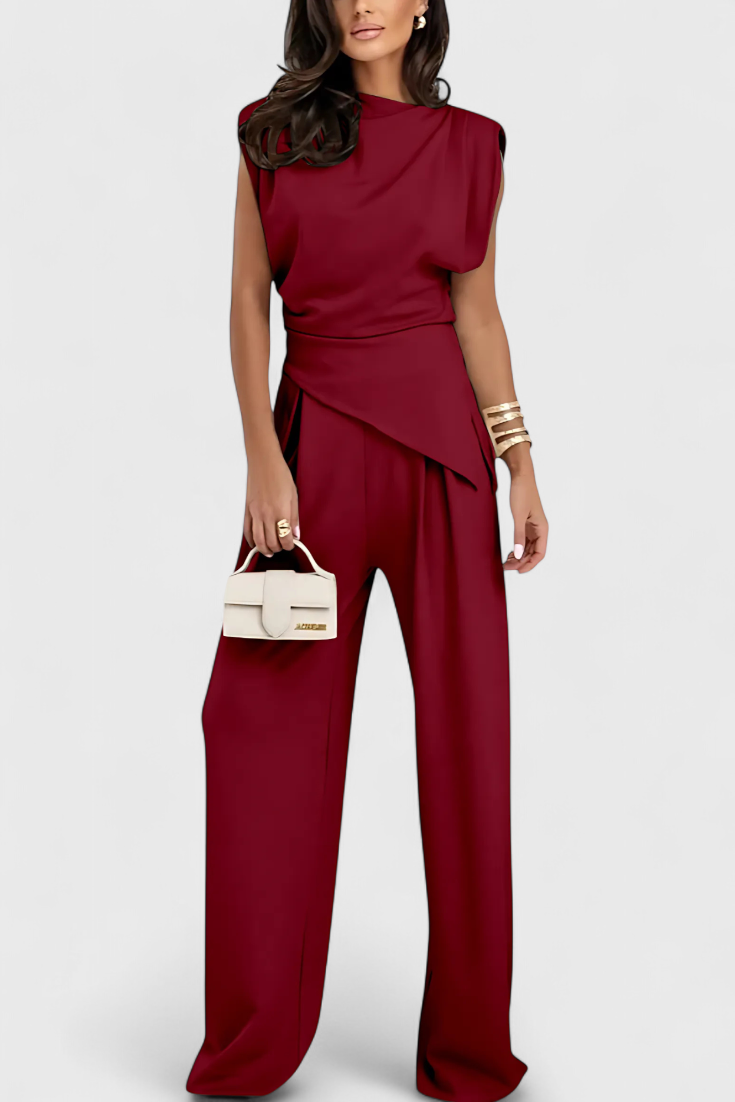 Asymmetrical Set with Draped Shoulders and Flared Pants, photo 17