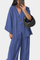 V-Neck Top with Straight-Leg Pants Set in Blue