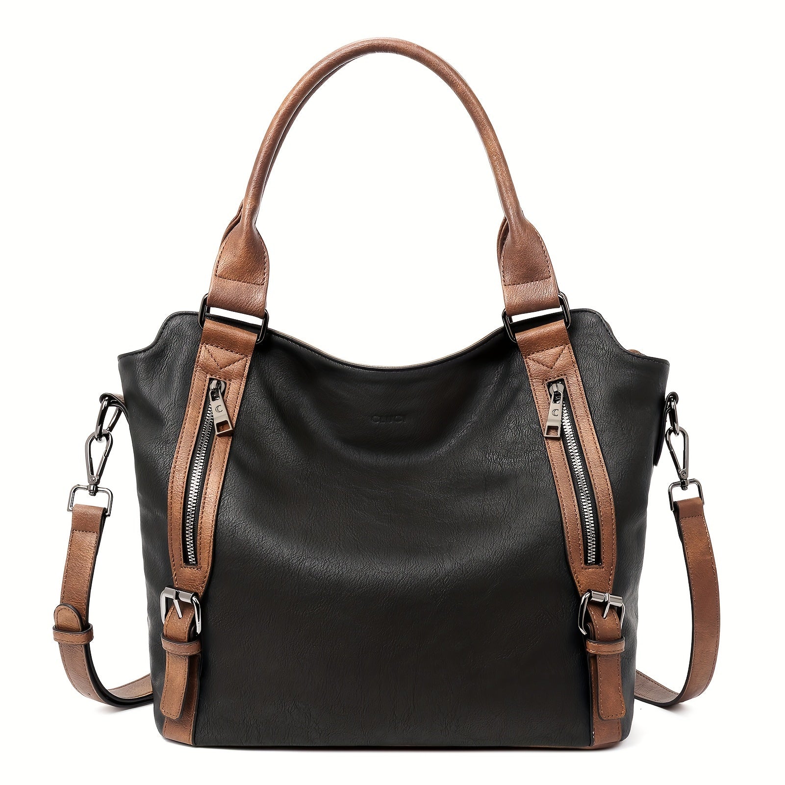 Women's Bag – Everyday Leather Carryall in Black with Brown