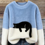 Women's Soft Cat Graphic Sweater in Light Blue