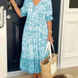 Women's Graceful V-Neck Floral Maxi Dress in Sky Blue