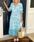 Women's Graceful V-Neck Floral Maxi Dress in Sky Blue