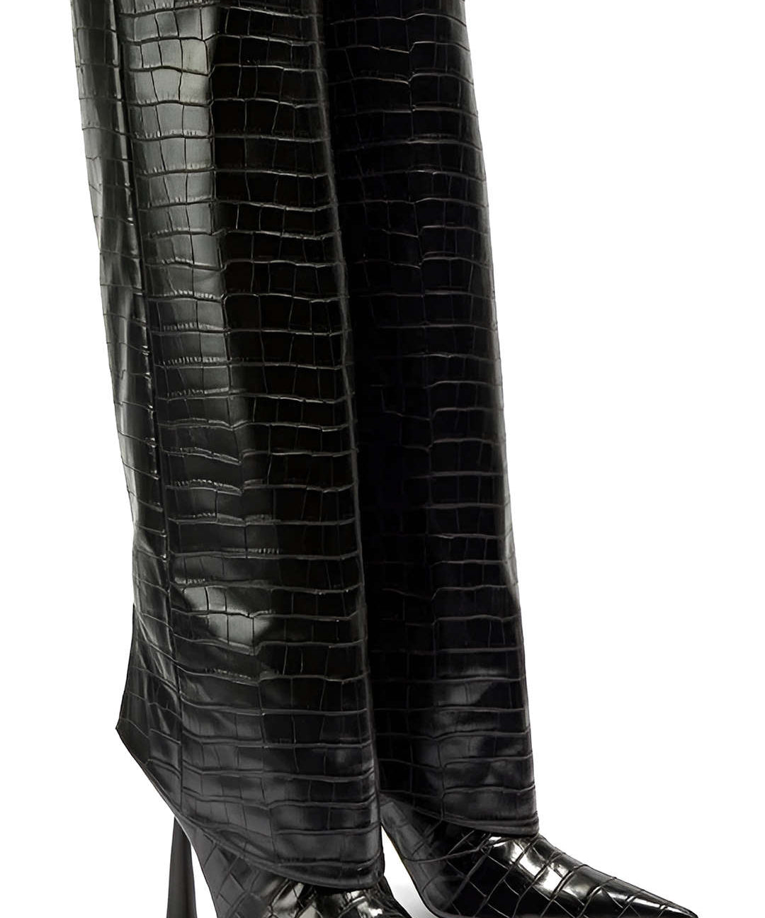 Croc-Pattern High Heeled Boots in Black
