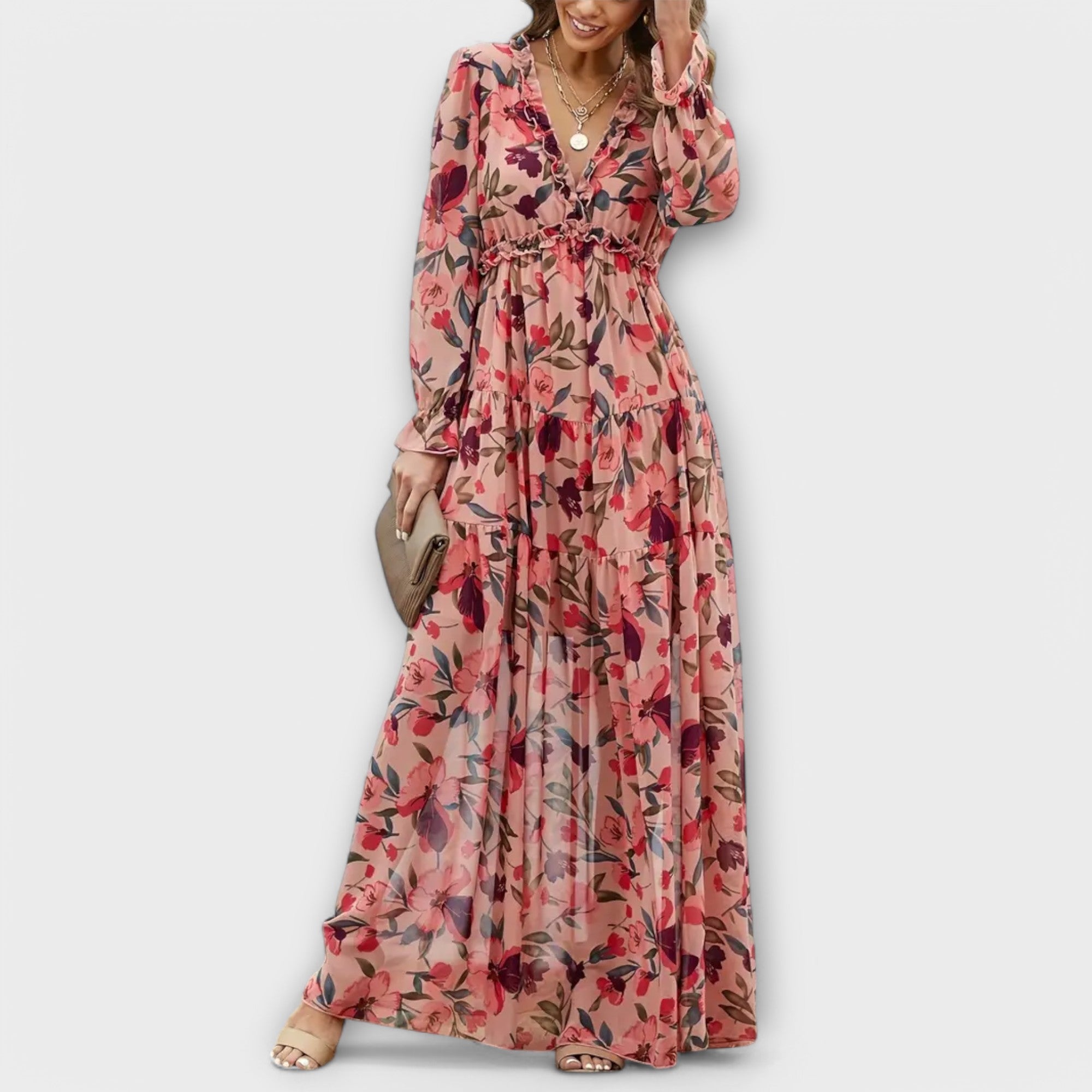 Ynah Elegant Maxi Dress in Pink