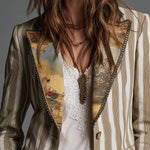 Suzanne | Striped Bohemian Blazer with Printed Collar