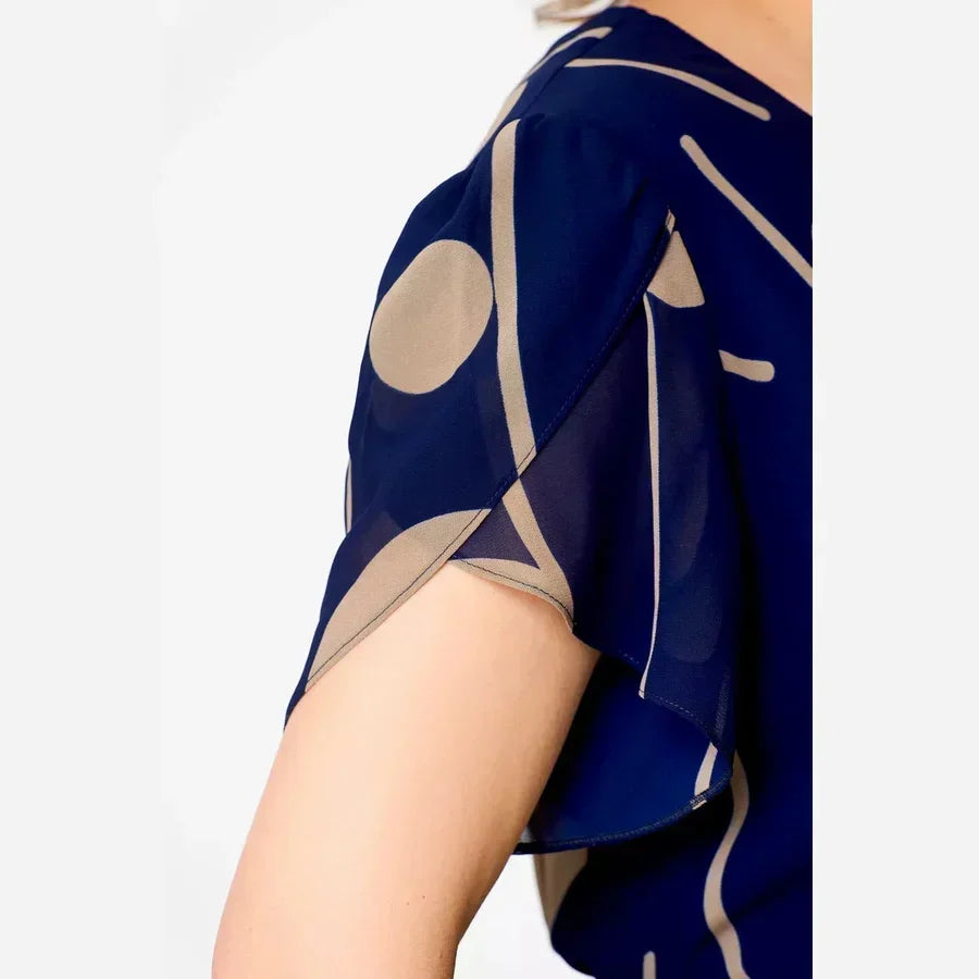 Navy Polka Dot Print Chiffon Midi Dress, photo 3