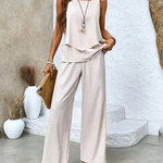 Women's Sleeveless Top And Wide-Leg Pants Set in White
