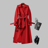 Women's Elegant Knee-Length Loose Fit Coat in Red