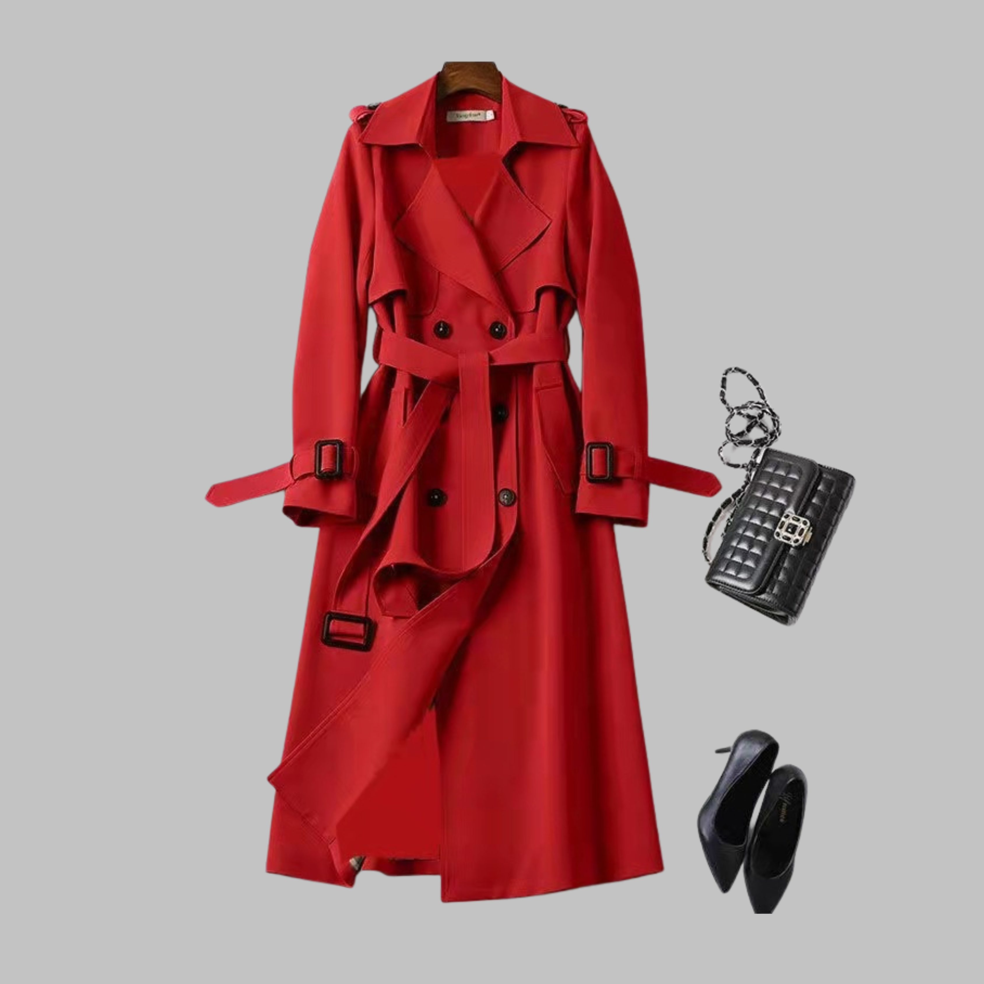Women's Elegant Knee-Length Loose Fit Coat in Red