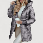 Women's Hooded Quilted Long Coat in Gray