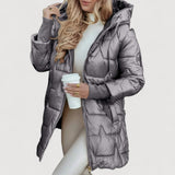 Women's Hooded Quilted Long Coat in Gray