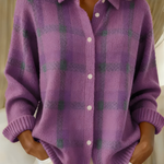 Women's Plaid Knit Shirt Jacket in Purple