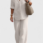 Relaxed Fit Two-Piece Linen-Cotton Ensemble in Beige