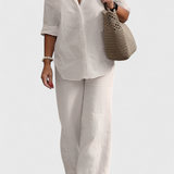 Relaxed Fit Two-Piece Linen-Cotton Ensemble in Beige