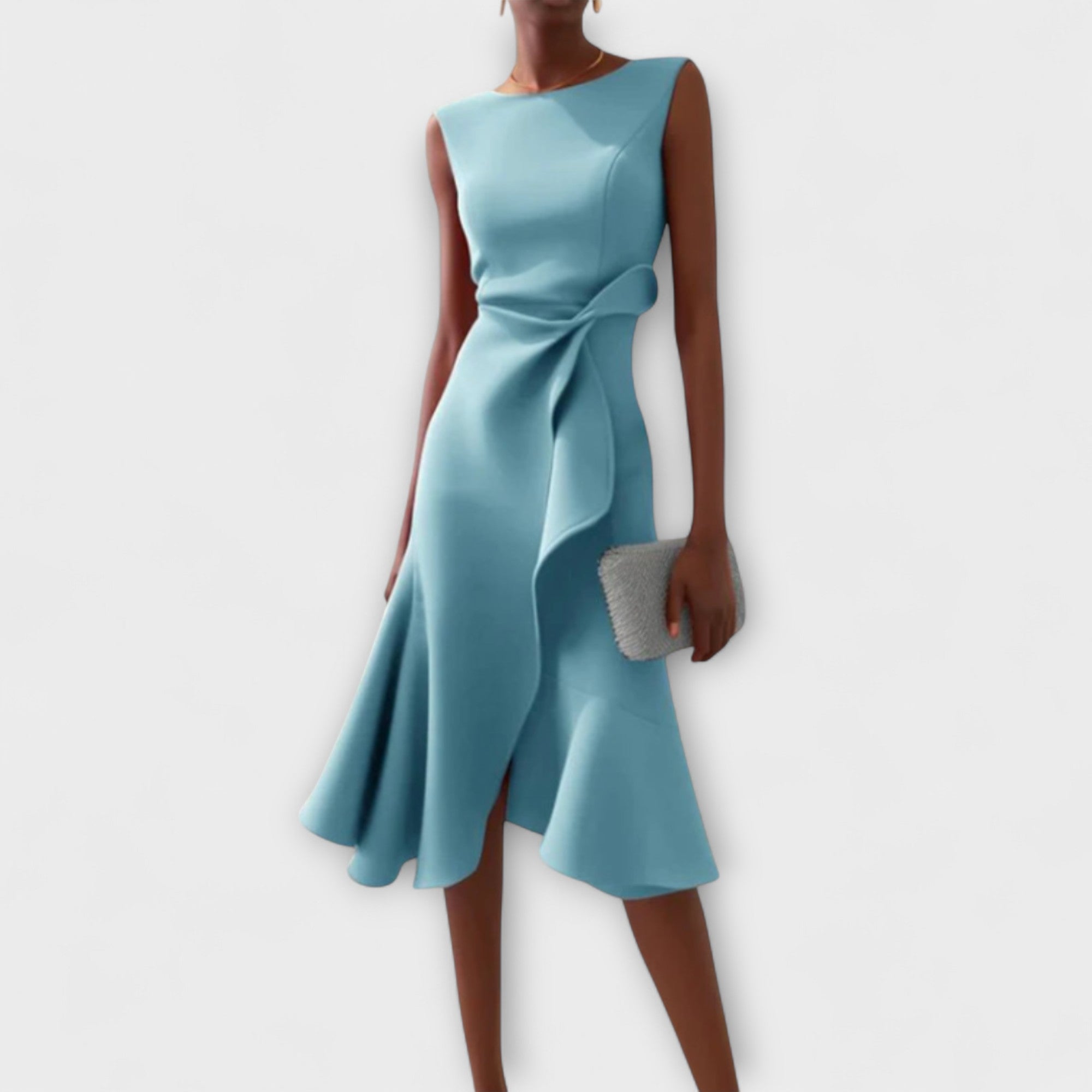 Darlene Sophisticated Midi Dress in Light Blue