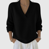 Women's Relaxed Soft V-Neck Sweater in Black