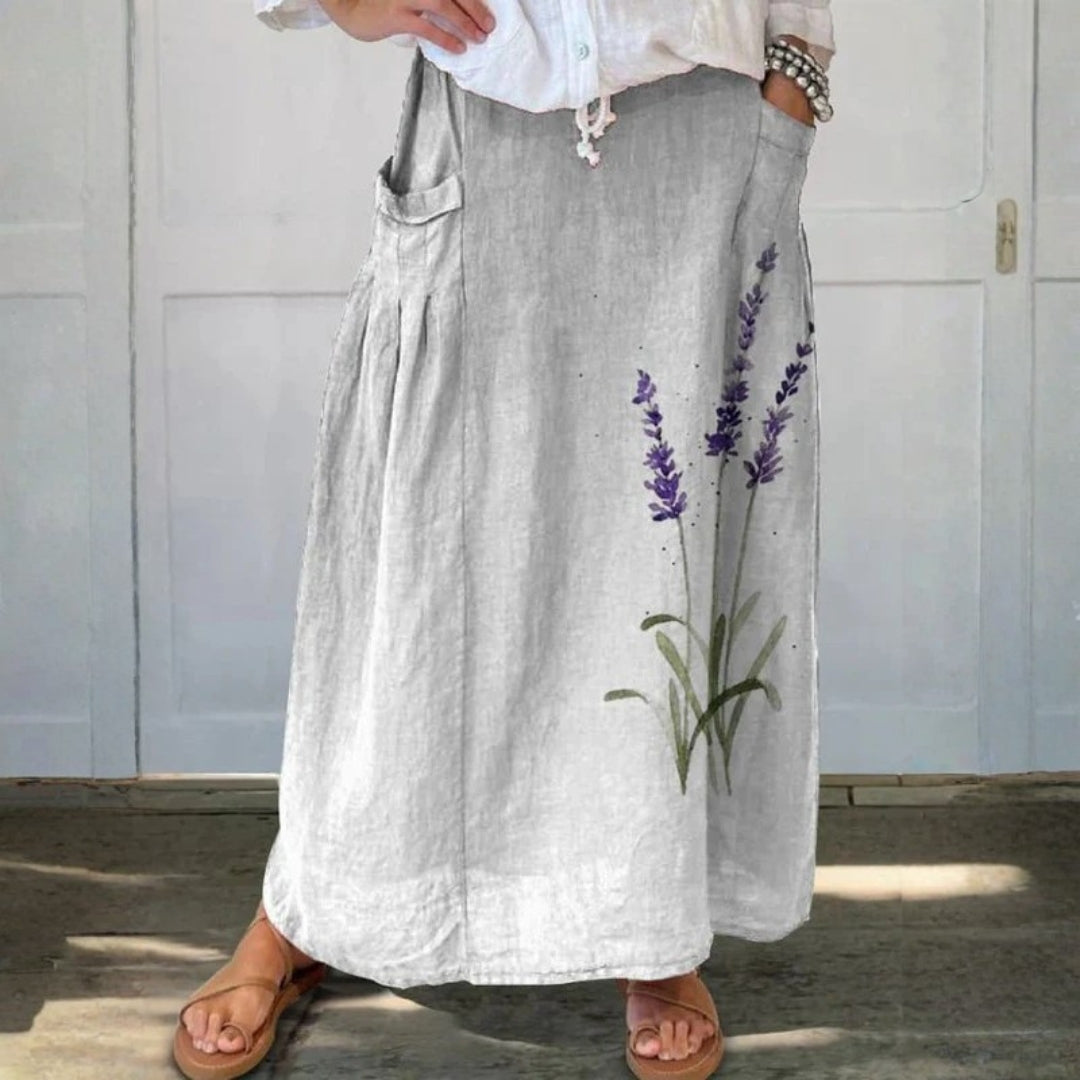 Watercolour Lavender Print Linen Skirt