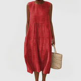 Women's Elegant Dress with Pockets in Red