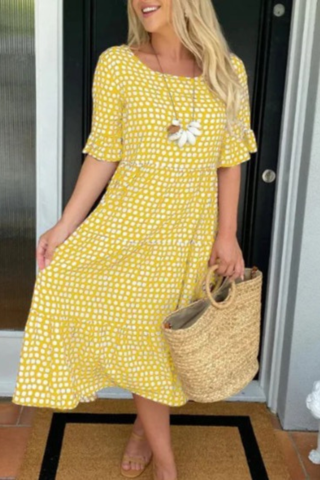 Women's Sable Short-Sleeve Midi Dress in Yellow