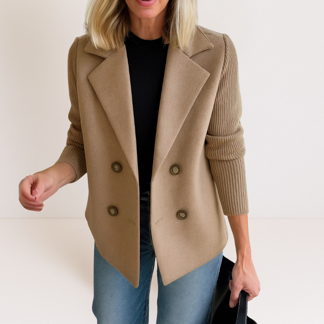 Women's Knit-Sleeve Tailored Coat in Brown