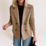Women's Knit-Sleeve Tailored Coat in Brown