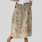 Vintage Floral Art Printed Linen Skirt