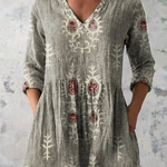 Elise Long Blouse with V-Neck in Gray