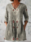 Elise Long Blouse with V-Neck in Gray