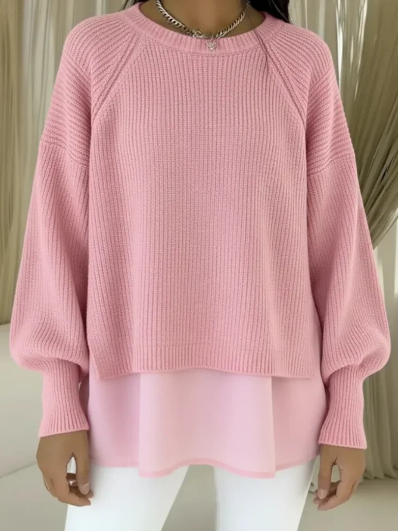 Women's Layered-Look Knit Sweater in Pink