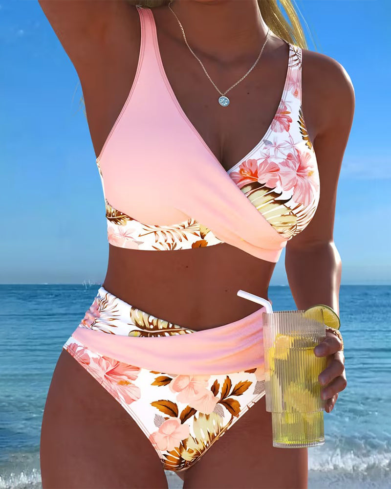 Women's Floral Wrap Bikini Set in Light Pink