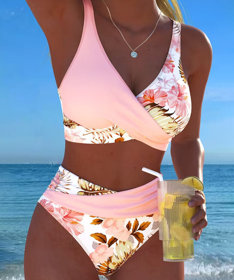 Women's Floral Wrap Bikini Set in Light Pink