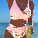 Women's Floral Contrast Split Bikini in Pink
