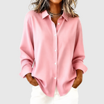 Women's Classic Solid Button-Front Blouse in Pink
